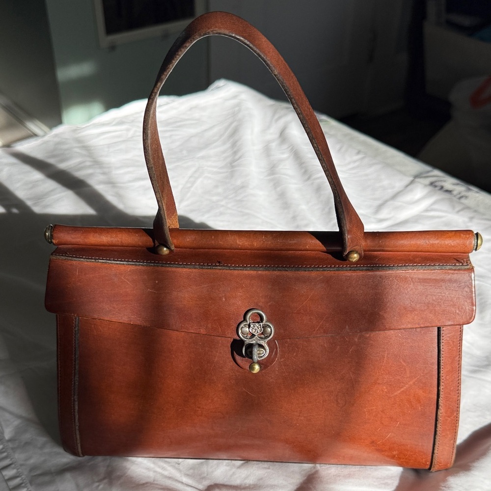 Vintage 60s 70s JOHN ROMAIN Leather Satchel Bag Handbag Doctor Hardbody RARE EVC - Picture 1 of 8